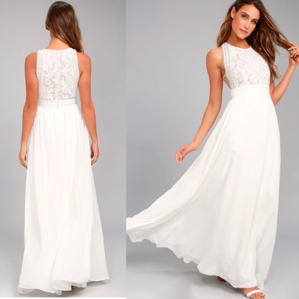 Lulu's Forever & Always White Lace Maxi Dress